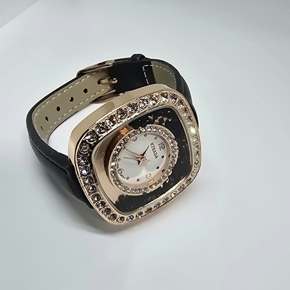 Strada Gold and Black Watch with Crystal Accents - Picture 5 of 6